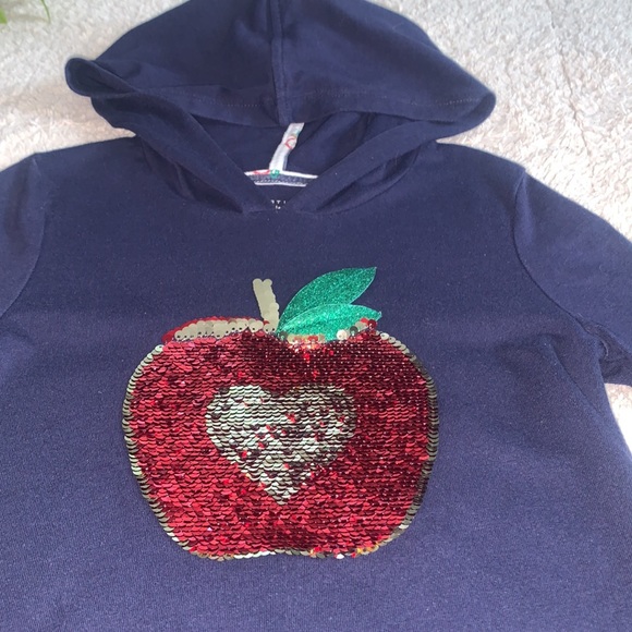 Max Studio 7/8 Navy Blue Sequin Apple Top EUC Hoodie - Picture 2 of 10